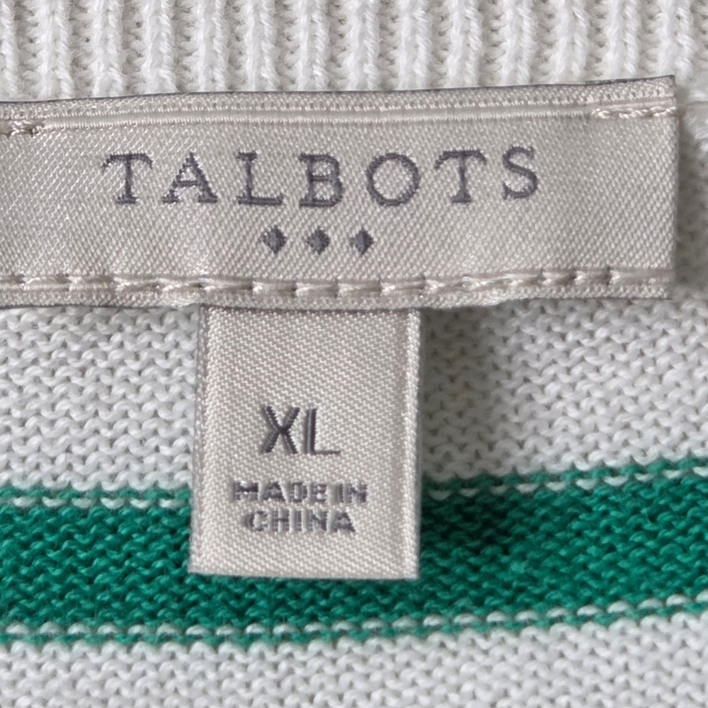 Talbots Green White Striped Cotton Knit Cardigan XL Bicycle Embroidered Preppy - Picture 3 of 12